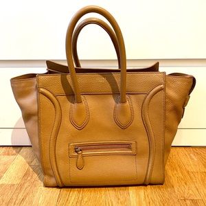 Celine luggage tote in tan pebbled leather